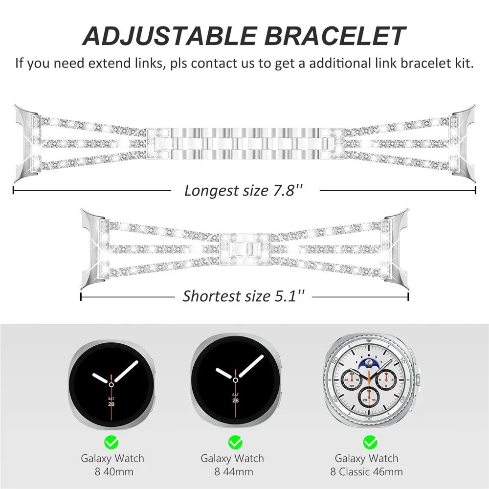 Watch Band For Samsung Galaxy Watch8 Classic 46mm  /  Watch8 44mm  /  40mm Crystal Chain Jewelry Clasp Zinc Alloy Wrist Strap - Silver - 6