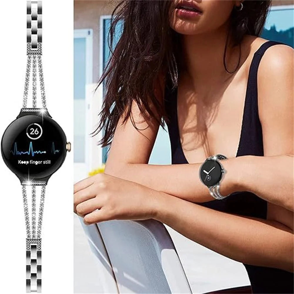 Watch Band for Google Pixel Watch 4 41mm / Watch 3 41mm / Watch 2 / Watch Crystal Chain Jewelry Clasp Zinc Alloy Wrist Strap - Black - 7