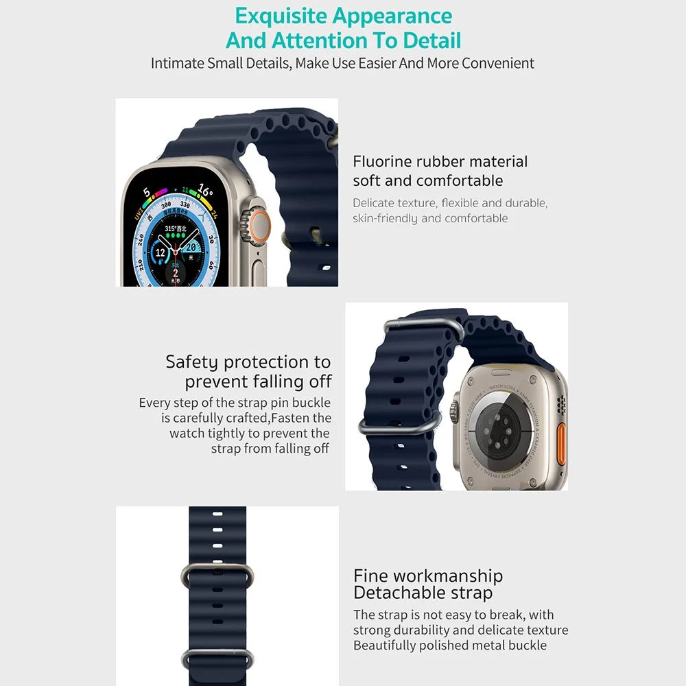COTECI W96 Silicone Strap for Apple Watch Series 11 10 42mm  /  9 8 7 41mm  /  SE3 SE2 SE 6 5 4 40mm  /  3 2 1 38mm Replacement Adjustable Watchband - Midnight Blue - 5