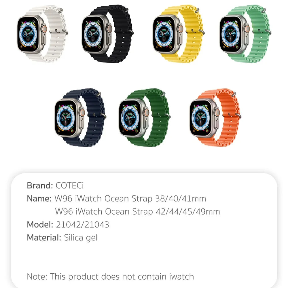 COTECI W96 Silicone Strap for Apple Watch Series 11 10 42mm  /  9 8 7 41mm  /  SE3 SE2 SE 6 5 4 40mm  /  3 2 1 38mm Replacement Adjustable Watchband - Midnight Blue - 7
