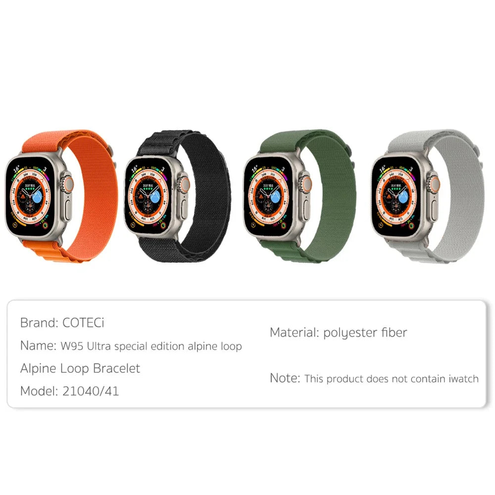 COTECI W95 Watch Strap for Apple Watch Series 11 10 42mm  /  9 8 7 41mm  /  SE3 SE2 SE 6 5 4 40mm  /  3 2 1 38mm Alpine Loop Watchband - Orange - 6