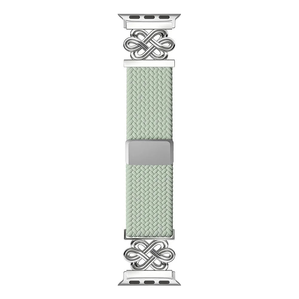 Braided Nylon Watch Band For Apple Watch Series 11 10 42mm  /  9 8 7 41mm  /  SE 2023 2022 SE 6 5 4 40mm  /  3 2 1 38mm Strap with Chinese Knot Magnetic Buckle - Pine Needle Green - 1