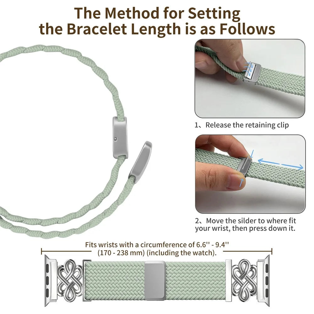 Braided Nylon Watch Band For Apple Watch Series 11 10 42mm  /  9 8 7 41mm  /  SE 2023 2022 SE 6 5 4 40mm  /  3 2 1 38mm Strap with Chinese Knot Magnetic Buckle - Pine Needle Green - 7