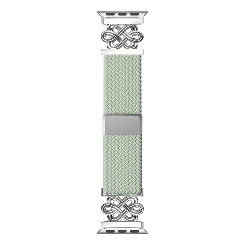 Braided Nylon Watch Band For Apple Watch Ultra 3 2 1 49mm  /  Series 11 10 46mm  /  9 8 7 45mm  /  SE3 SE2 SE 6 5 4 44mm  /  3 2 1 42mm Strap with Chinese Knot Magnetic Buckle - Pine Needle Green - 1