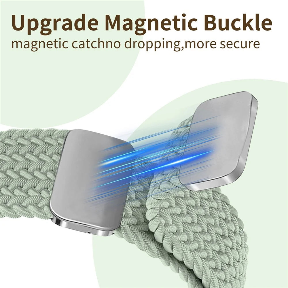 Braided Nylon Watch Band For Apple Watch Ultra 3 2 1 49mm  /  Series 11 10 46mm  /  9 8 7 45mm  /  SE3 SE2 SE 6 5 4 44mm  /  3 2 1 42mm Strap with Chinese Knot Magnetic Buckle - Pine Needle Green - 4