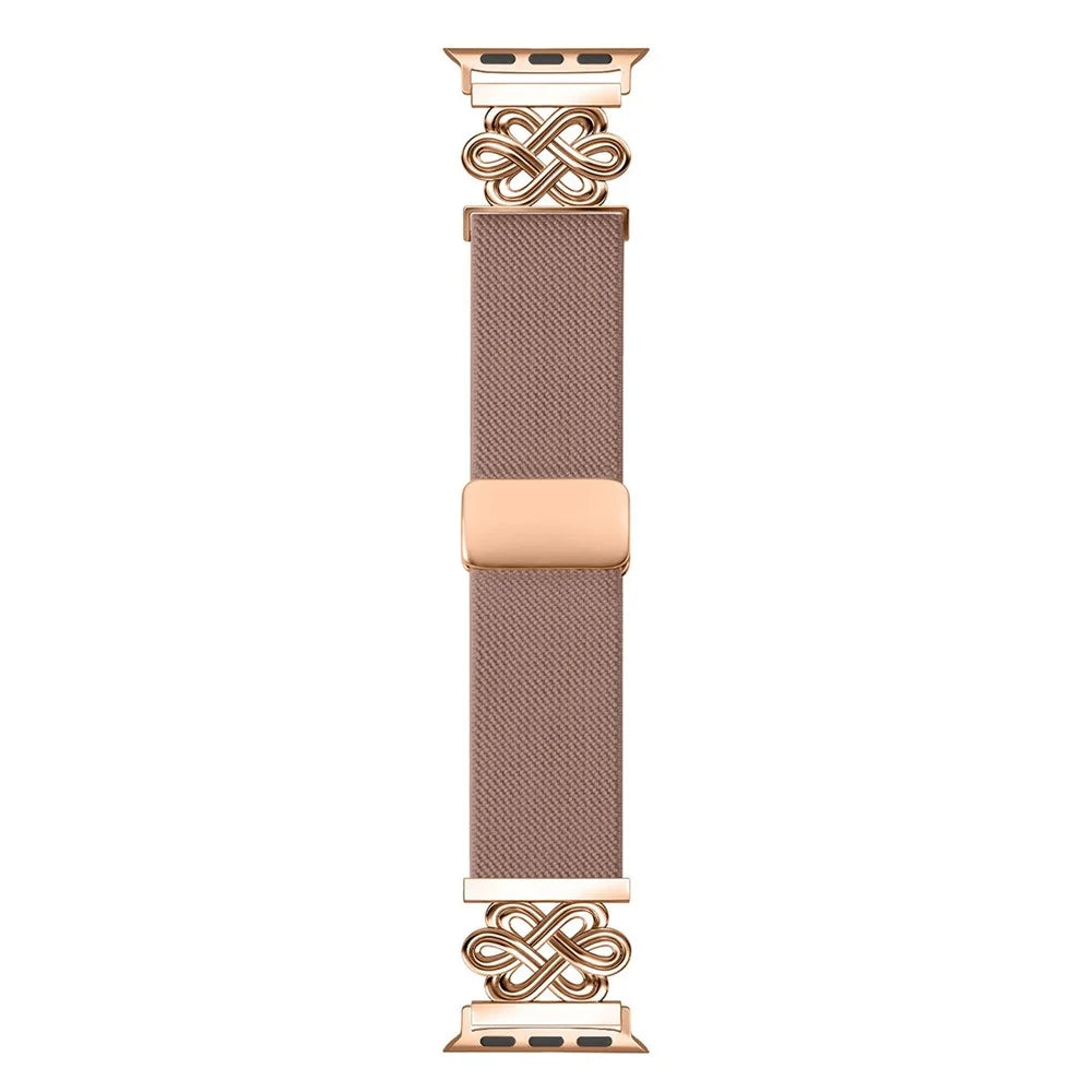 Nylon Sport Band For Apple Watch Ultra 3 2 1 49mm  /  Series 11 10 46mm  /  9 8 7 45mm  /  SE3 SE2 SE 6 5 4 44mm  /  3 2 1 42mm Elastic Strap with Chinese Knot Magnetic Buckle - Pink - 1