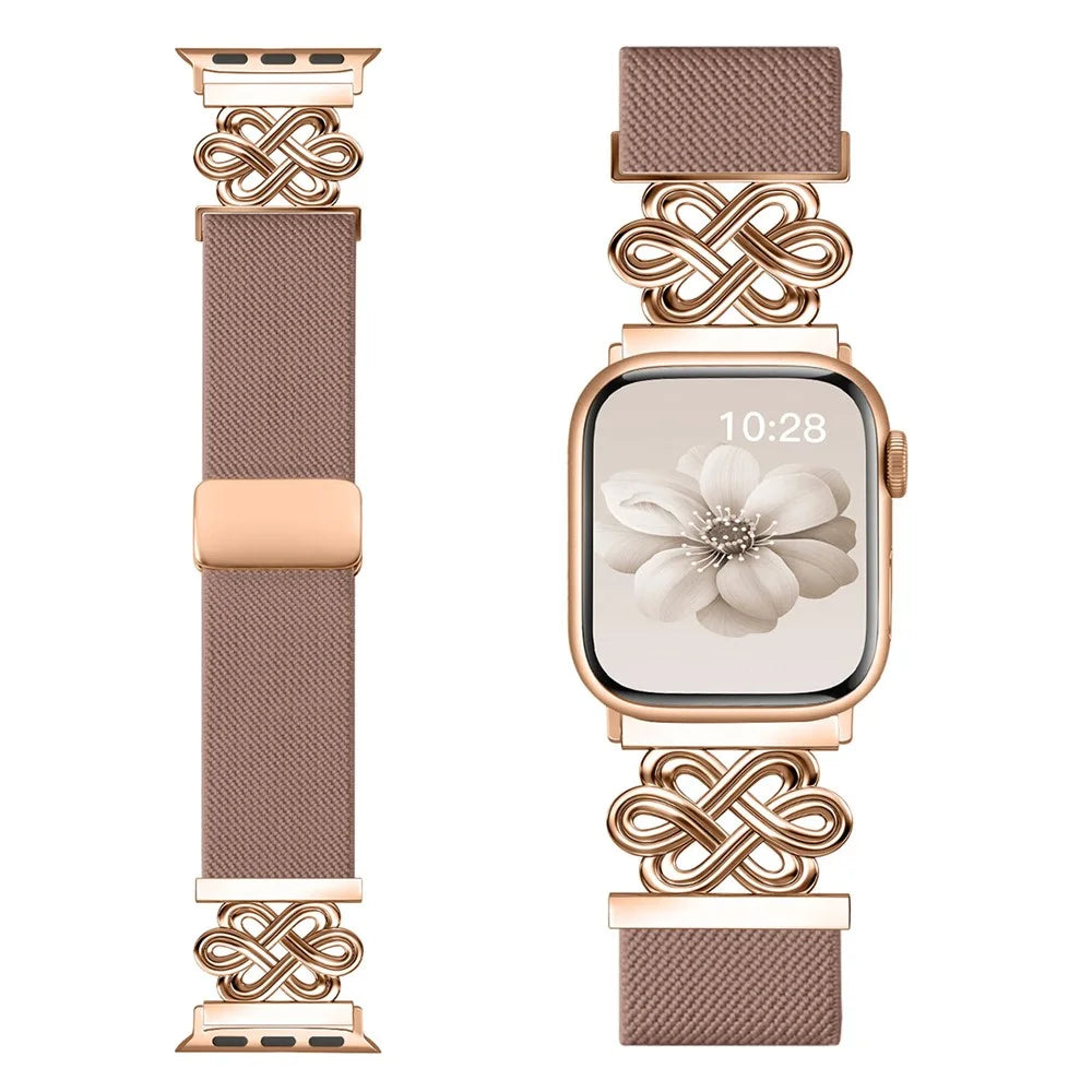 Nylon Sport Band For Apple Watch Ultra 3 2 1 49mm  /  Series 11 10 46mm  /  9 8 7 45mm  /  SE3 SE2 SE 6 5 4 44mm  /  3 2 1 42mm Elastic Strap with Chinese Knot Magnetic Buckle - Pink - 2