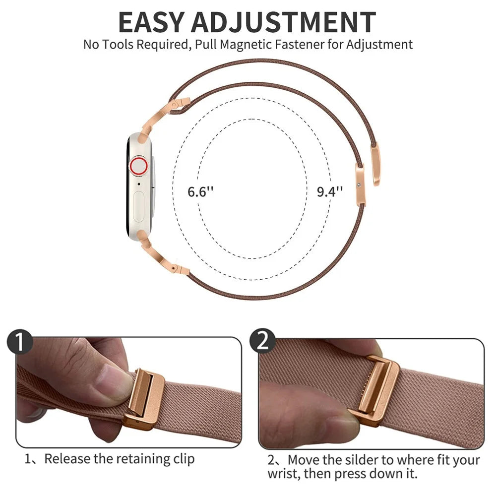 Nylon Sport Band For Apple Watch Ultra 3 2 1 49mm  /  Series 11 10 46mm  /  9 8 7 45mm  /  SE3 SE2 SE 6 5 4 44mm  /  3 2 1 42mm Elastic Strap with Chinese Knot Magnetic Buckle - Pink - 6