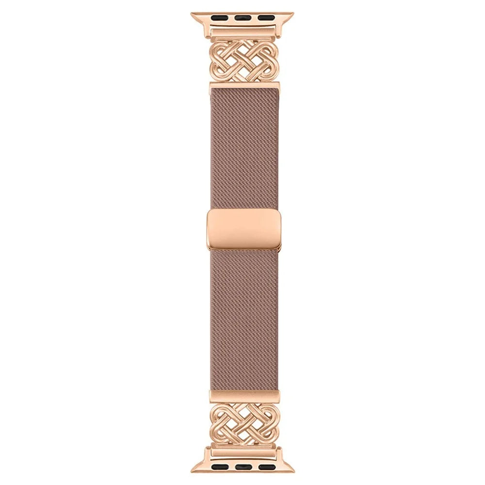 Watch Band For Apple Watch Series 11 10 42mm  /  9 8 7 41mm  /  SE3 SE2 SE 6 5 4 40mm  /  3 2 1 38mm Chinese Knot Magnetic Buckle Twill Texture Nylon Wrist Strap - Pink - 1