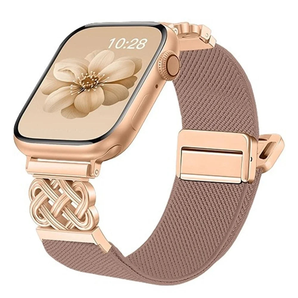 Watch Band For Apple Watch Series 11 10 42mm  /  9 8 7 41mm  /  SE3 SE2 SE 6 5 4 40mm  /  3 2 1 38mm Chinese Knot Magnetic Buckle Twill Texture Nylon Wrist Strap - Pink - 2