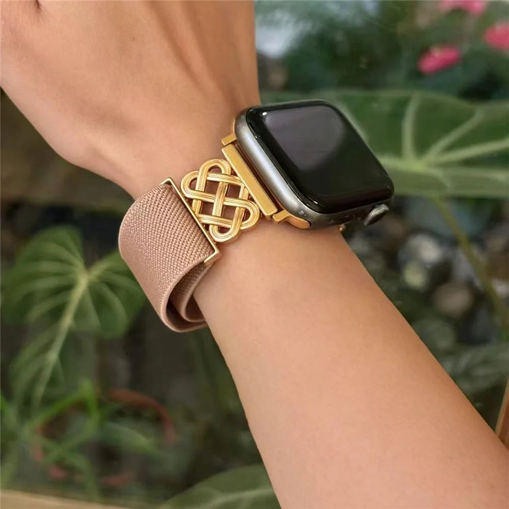 Watch Band For Apple Watch Series 11 10 42mm  /  9 8 7 41mm  /  SE3 SE2 SE 6 5 4 40mm  /  3 2 1 38mm Chinese Knot Magnetic Buckle Twill Texture Nylon Wrist Strap - Pink - 3