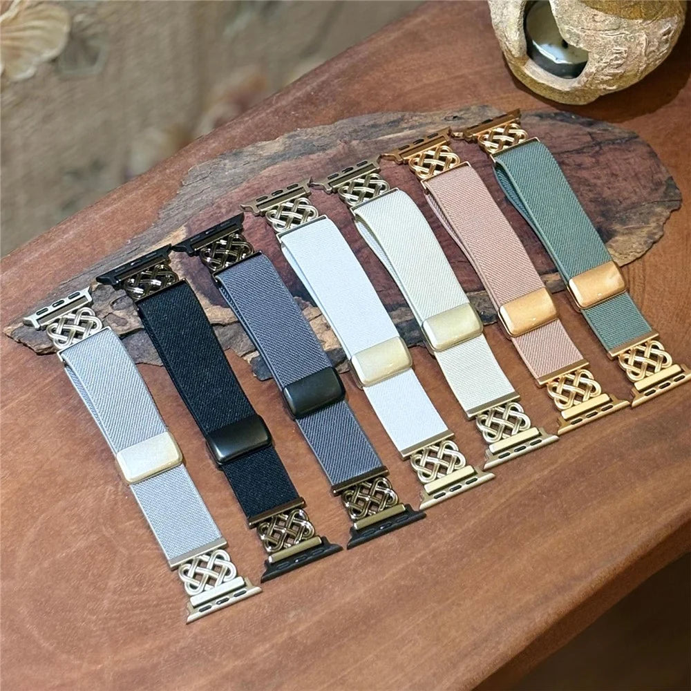 Watch Band For Apple Watch Series 11 10 42mm  /  9 8 7 41mm  /  SE3 SE2 SE 6 5 4 40mm  /  3 2 1 38mm Chinese Knot Magnetic Buckle Twill Texture Nylon Wrist Strap - Pink - 5