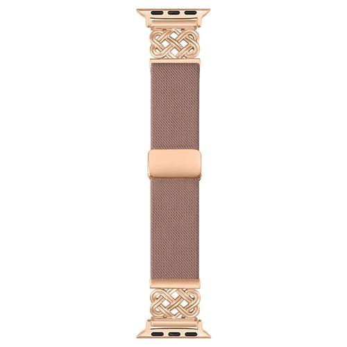 Watch Band For Apple Watch Ultra 3 2 1 49mm  /  Series 11 10 46mm  /  9 8 7 45mm  /  SE3 SE2 SE 6 5 4 44mm  /  3 2 1 42mm Chinese Knot Magnetic Buckle Twill Texture Nylon Wrist Strap - Pink - 1