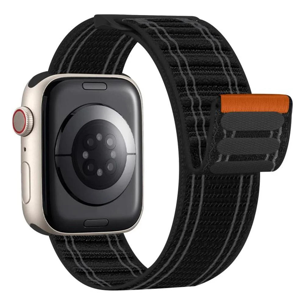 Watch Band For Apple Watch Series 11 10 42mm  /  9 8 7 41mm  /  SE3 SE2 SE 6 5 4 40mm  /  3 2 1 38mm Tank Texture Magic Tape Loop Buckle Nylon Strap - Black - 1