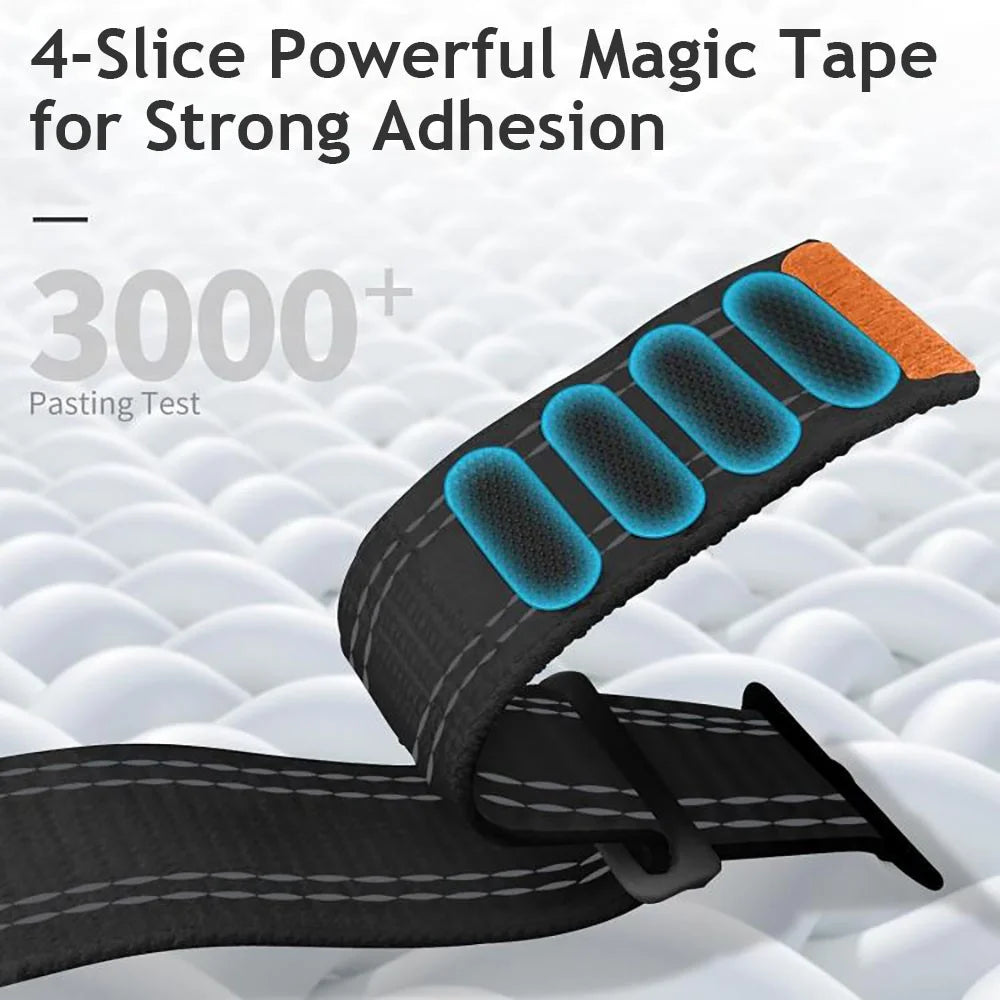 Watch Band For Apple Watch Ultra 3 2 1 49mm  /  Series 11 10 46mm  /  9 8 7 45mm  /  SE3 SE2 SE 6 5 4 44mm  /  3 2 1 42mm Tank Texture Magic Tape Loop Buckle Nylon Strap - Black - 3
