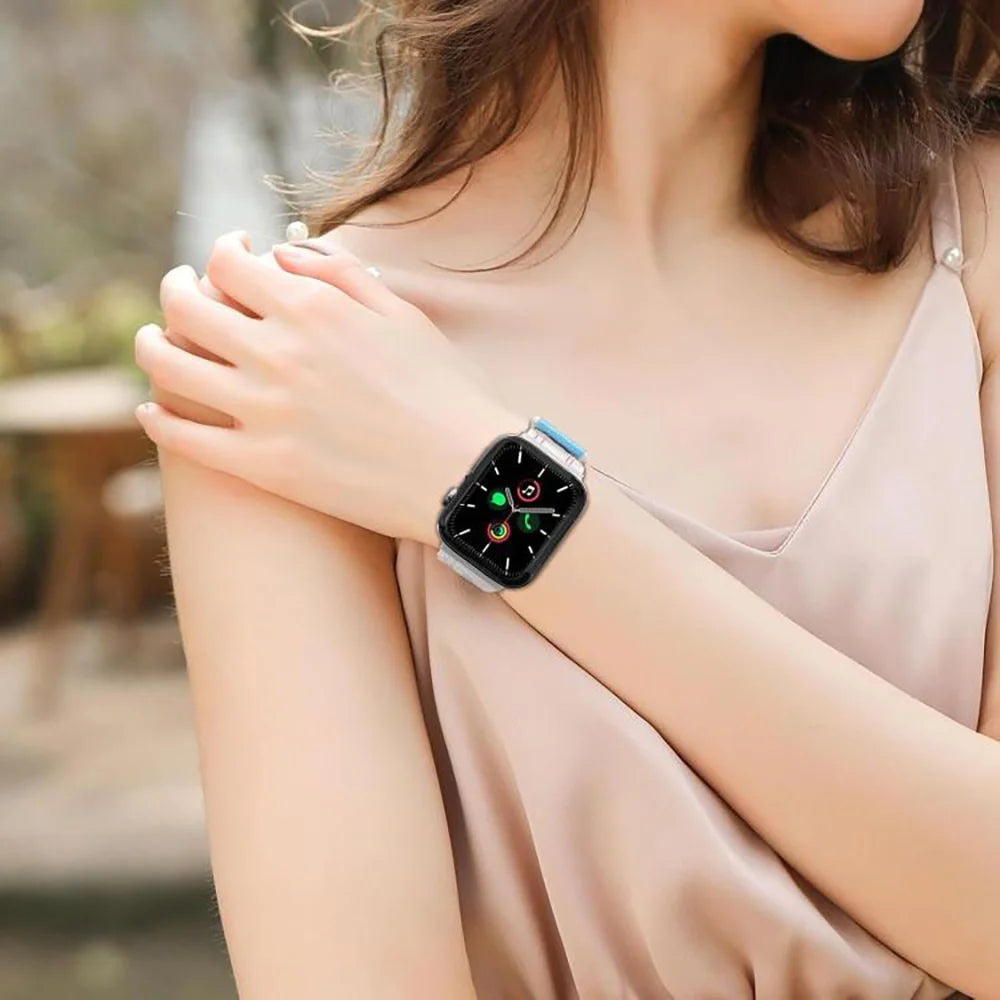 Watch Band For Apple Watch Ultra 3 2 1 49mm  /  Series 11 10 46mm  /  9 8 7 45mm  /  SE3 SE2 SE 6 5 4 44mm  /  3 2 1 42mm Tank Texture Magic Tape Loop Buckle Nylon Strap - Black - 5