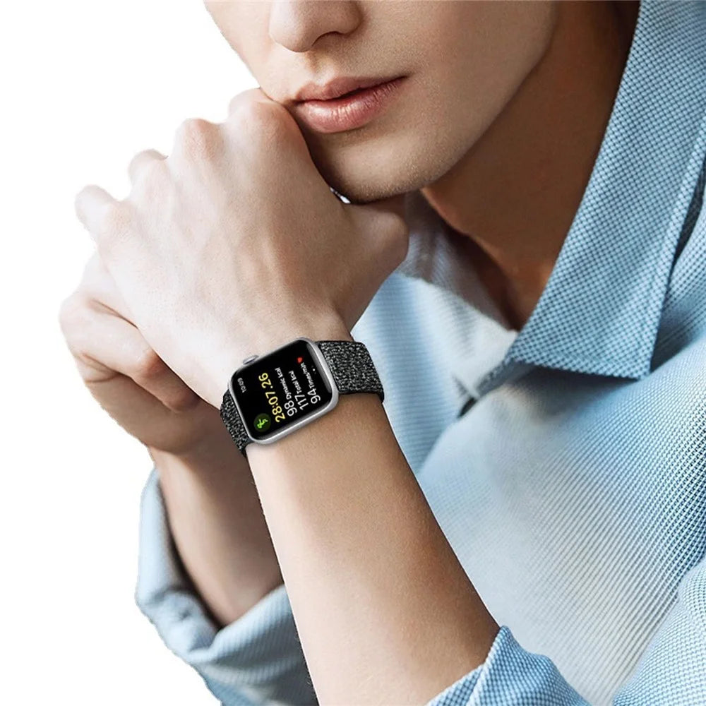 Watch Band For Apple Watch Series 11 10 42mm  /  9 8 7 41mm  /  SE3 SE2 SE 6 5 4 40mm  /  3 2 1 38mm Glitter Nylon Elastic Wrist Strap - Pink - 5