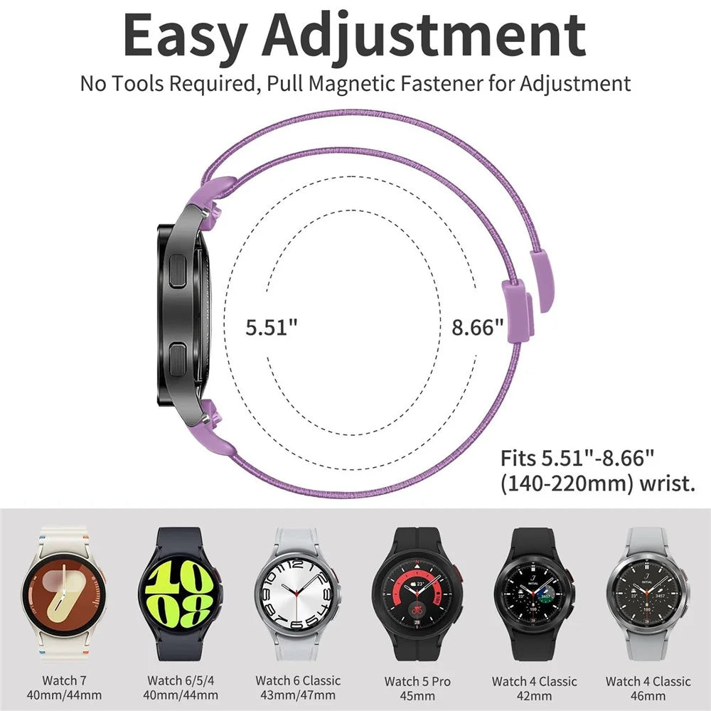 For Samsung Galaxy Watch7 44mm  /  40mm Watch Band Quick Release Button Twill Texture Nylon Wrist Strap with Plastic Magnetic Buckle - Gradient Purple - 5