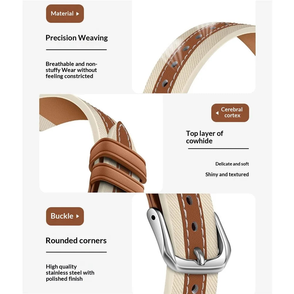 Watch Strap for Xiaomi Smart Band 10 / 9 / 8 Genuine Cow Leather Replacement Watchband - Brown - 4