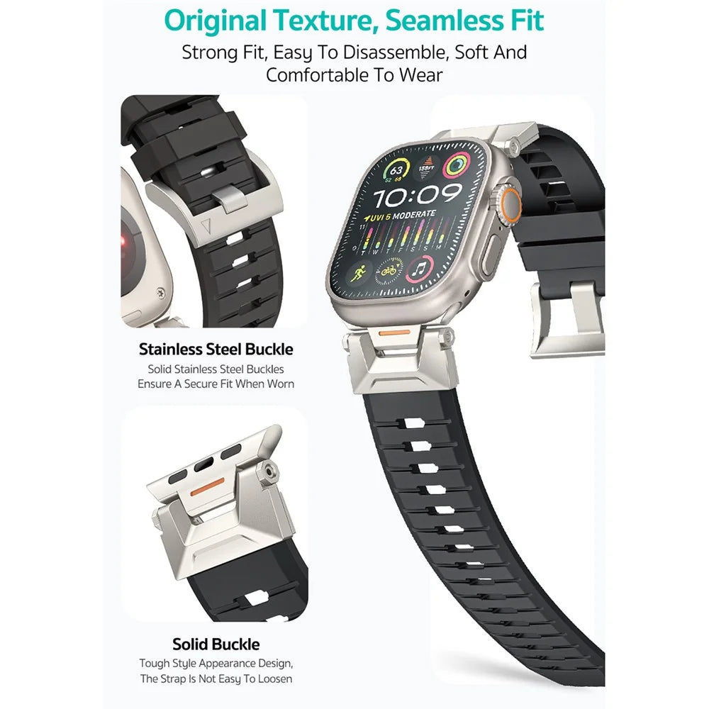 COTECI W125 Mecha Fluorubber Strap for Apple Watch Ultra 3 2 1 49mm  /  Series 11 10 46mm  /  9 8 7 45mm  /  SE3 SE2 SE 6 5 4 44mm  /  3 2 1 42mm Replacement Band - Starlight - 4