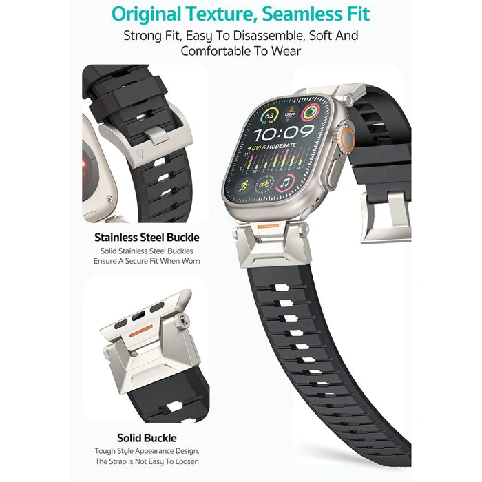 COTECI W125 Mecha Fluorubber Strap for Apple Watch Ultra 3 2 1 49mm  /  Series 11 10 46mm  /  9 8 7 45mm  /  SE3 SE2 SE 6 5 4 44mm  /  3 2 1 42mm Replacement Band - Starlight - 4