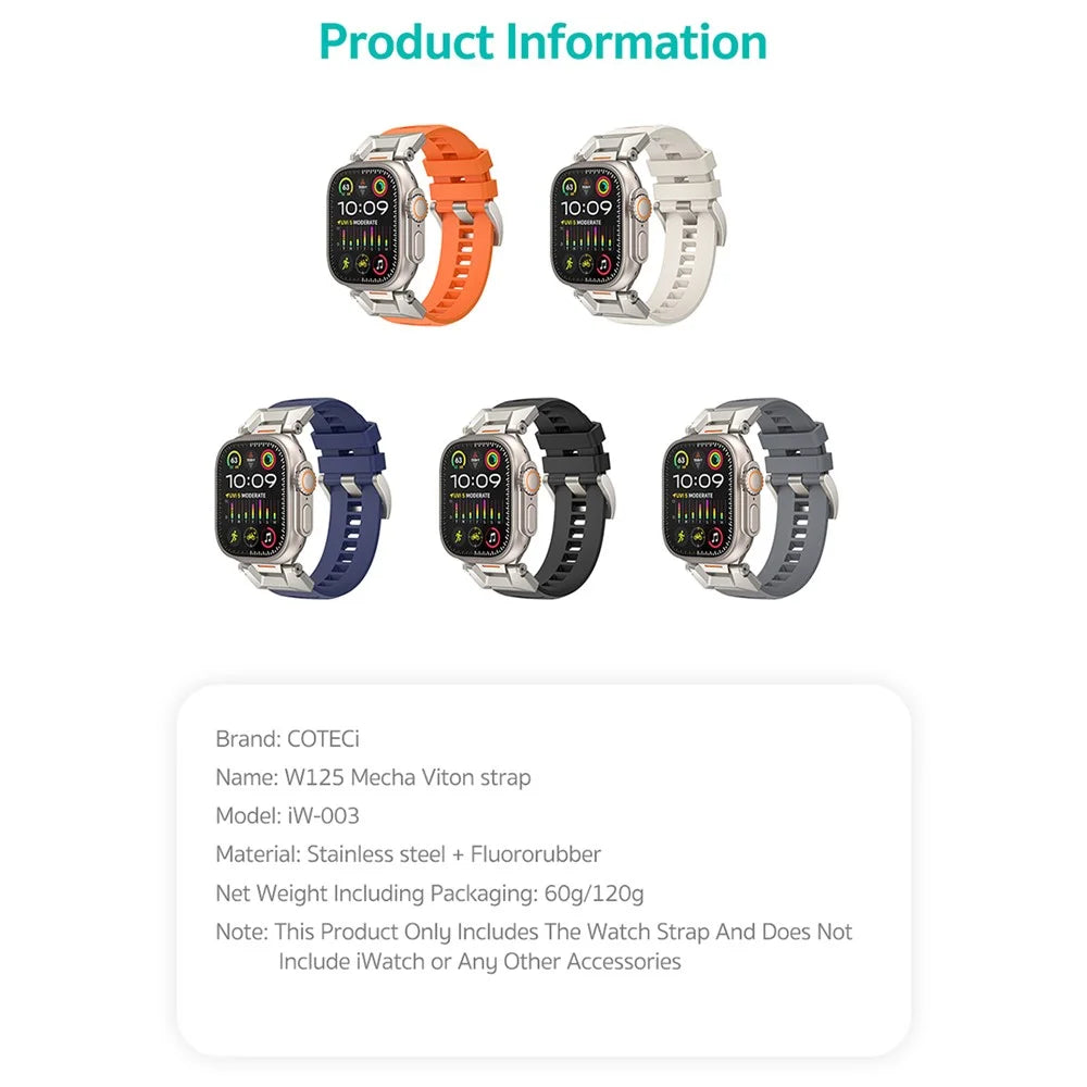 COTECI W125 Mecha Fluorubber Strap for Apple Watch Ultra 3 2 1 49mm  /  Series 11 10 46mm  /  9 8 7 45mm  /  SE3 SE2 SE 6 5 4 44mm  /  3 2 1 42mm Replacement Band - Starlight - 6