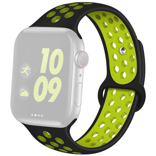 COTECI W12 Silicone Watch Band for Apple Watch Series 11 10 42mm / 9 8 7 41mm / SE3 SE2 SE 6 5 4 40mm / 3 2 1 38mm Dual Color Sports Strap - Black / Fluorescent Yellow - 1