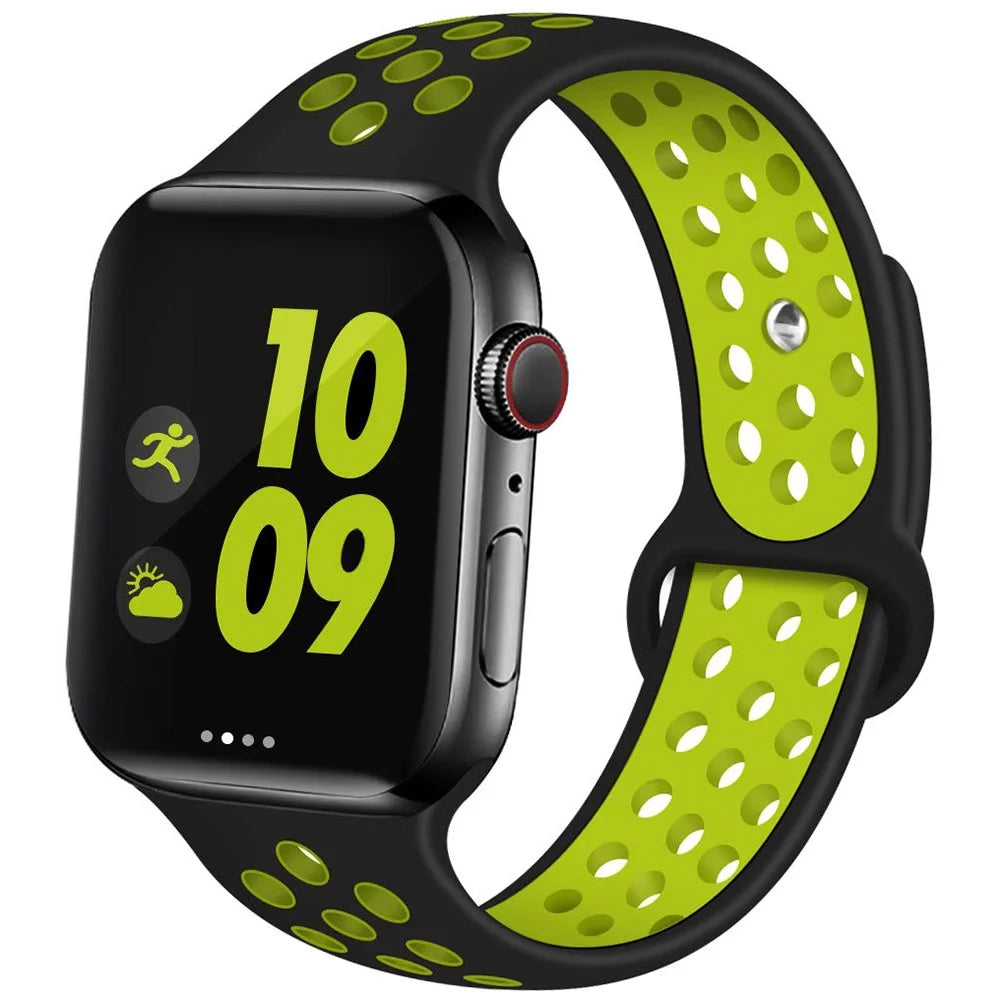 COTECI W12 Silicone Watch Band for Apple Watch Series 11 10 42mm / 9 8 7 41mm / SE3 SE2 SE 6 5 4 40mm / 3 2 1 38mm Dual Color Sports Strap - Black / Fluorescent Yellow - 2