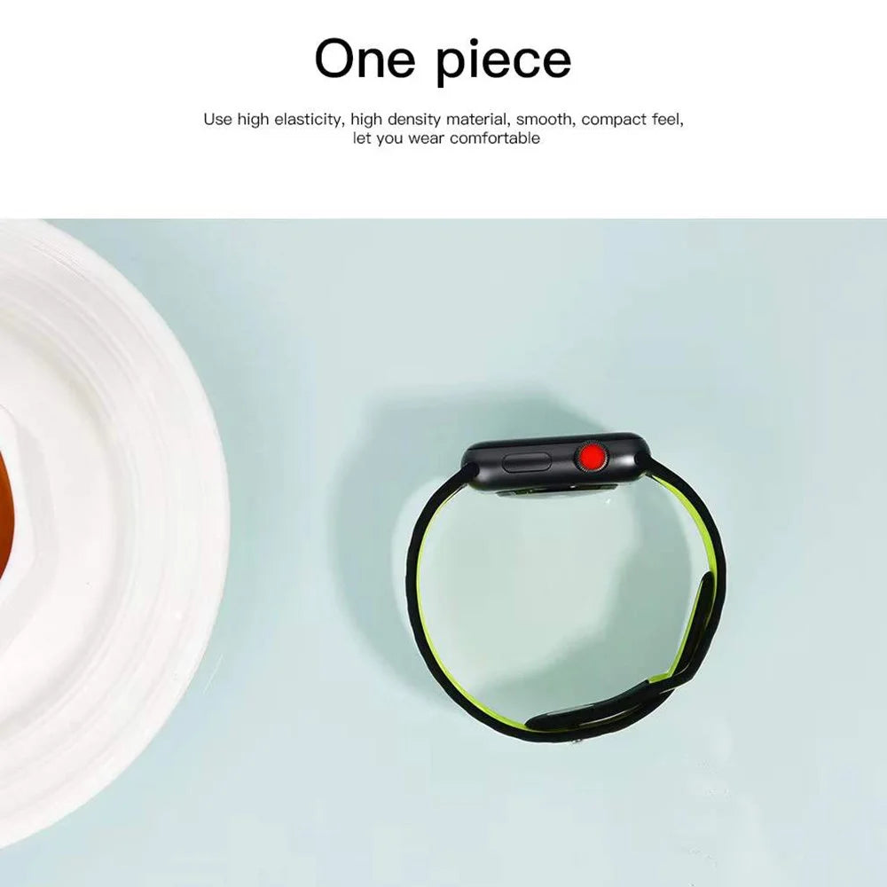 COTECI W12 Silicone Watch Band for Apple Watch Series 11 10 42mm / 9 8 7 41mm / SE3 SE2 SE 6 5 4 40mm / 3 2 1 38mm Dual Color Sports Strap - Black / Fluorescent Yellow - 4