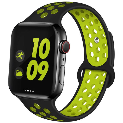 COTECI W12 Silicone Watch Band for Apple Watch Ultra 3 2 1 49mm / Series 11 10 46mm / 9 8 7 45mm / SE3 SE2 SE 6 5 4 44mm / 3 2 1 42mm Dual Color Sports Strap - Black / Fluorescent Yellow - 2