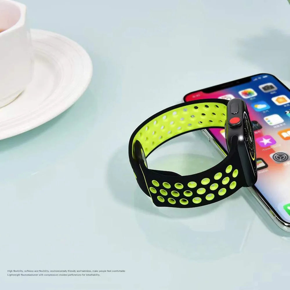 COTECI W12 Silicone Watch Band for Apple Watch Ultra 3 2 1 49mm / Series 11 10 46mm / 9 8 7 45mm / SE3 SE2 SE 6 5 4 44mm / 3 2 1 42mm Dual Color Sports Strap - Black / Fluorescent Yellow - 3
