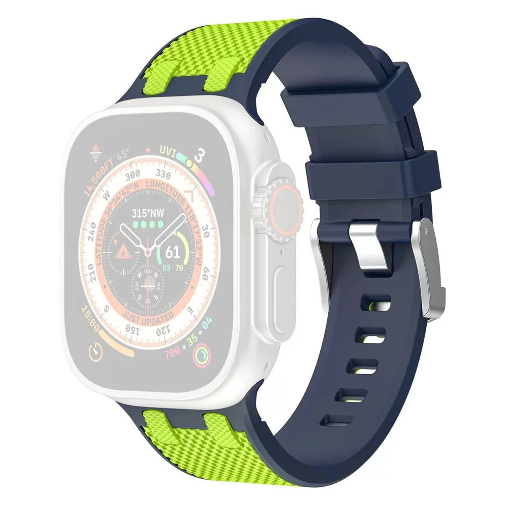 COTECI W127 Oak Silicone Strap for Apple Watch Series 11 10 42mm / 9 8 7 41mm / SE3 SE2 SE 6 5 4 40mm / 3 2 1 38mm Contrast Color Watch Band - Blue / Green - 1