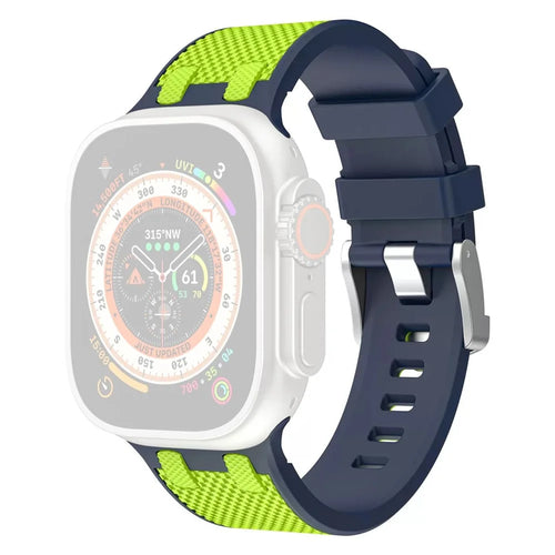 COTECI W127 Oak Silicone Strap for Apple Watch Series 11 10 42mm / 9 8 7 41mm / SE3 SE2 SE 6 5 4 40mm / 3 2 1 38mm Contrast Color Watch Band - Blue / Green - 1