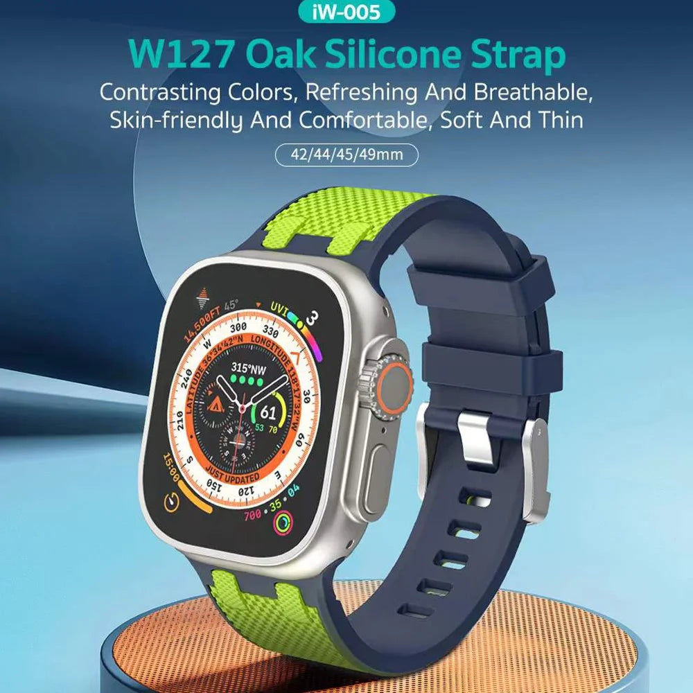COTECI W127 Oak Silicone Strap for Apple Watch Series 11 10 42mm / 9 8 7 41mm / SE3 SE2 SE 6 5 4 40mm / 3 2 1 38mm Contrast Color Watch Band - Blue / Green - 3