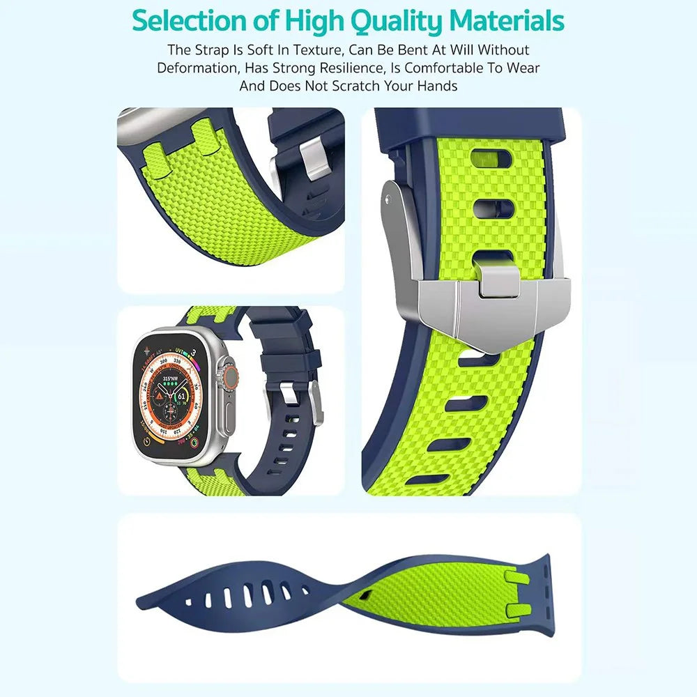 COTECI W127 Oak Silicone Strap for Apple Watch Series 11 10 42mm / 9 8 7 41mm / SE3 SE2 SE 6 5 4 40mm / 3 2 1 38mm Contrast Color Watch Band - Blue / Green - 5