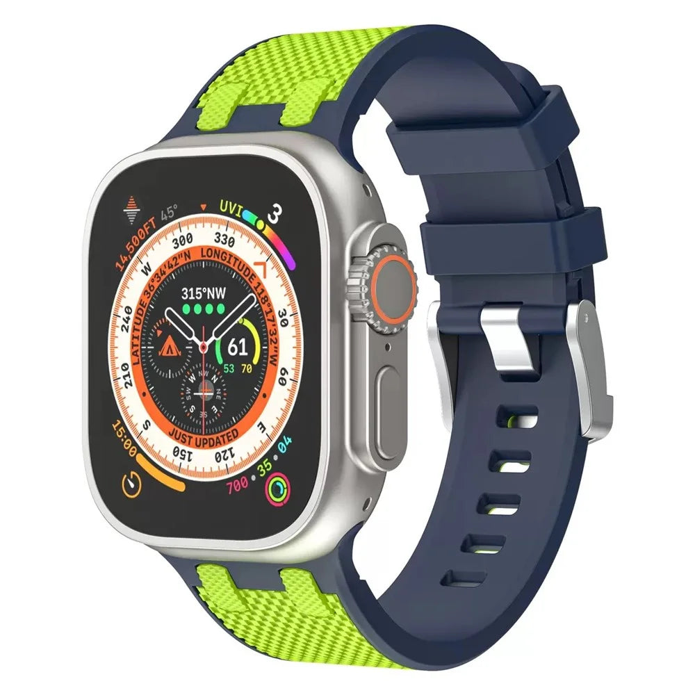 COTECI W127 Oak Silicone Strap for Apple Watch Ultra 3 2 1 49mm / Series 11 10 46mm / 9 8 7 45mm / SE3 SE2 SE 6 5 4 44mm / 3 2 1 42mm Contrast Color Watch Band - Blue / Green - 2