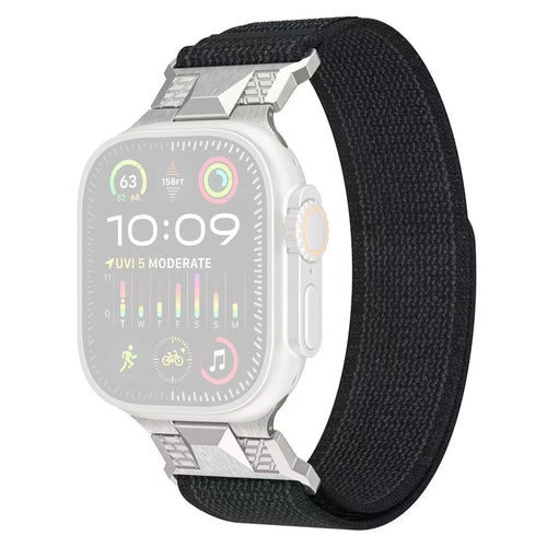 COTECI W124 Nylon Watch Strap for Apple Watch Series 11 10 42mm / 9 8 7 41mm / SE3 SE2 SE 6 5 4 40mm / 3 2 1 38mm Mecha Wild Trail Loopback Band - Black - 1