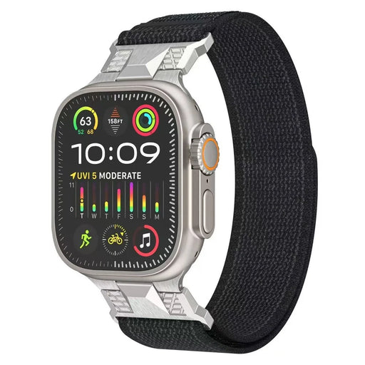 COTECI W124 Nylon Watch Strap for Apple Watch Series 11 10 42mm / 9 8 7 41mm / SE3 SE2 SE 6 5 4 40mm / 3 2 1 38mm Mecha Wild Trail Loopback Band - Black - 2