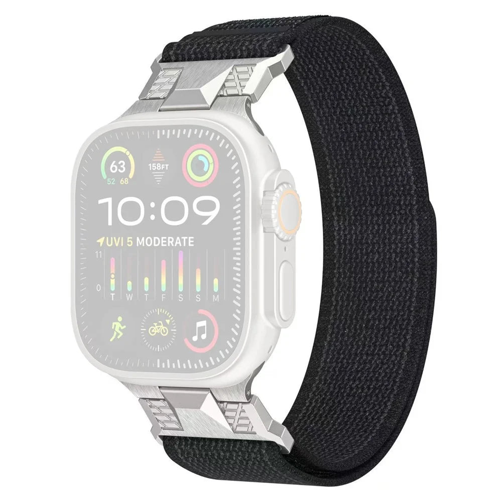 COTECI W124 Nylon Watch Strap for Apple Watch Ultra 3 2 1 49mm / Series 11 10 46mm / 9 8 7 45mm / SE3 SE2 SE 6 5 4 44mm / 3 2 1 42mm Mecha Wild Trail Loopback Band - Black - 1