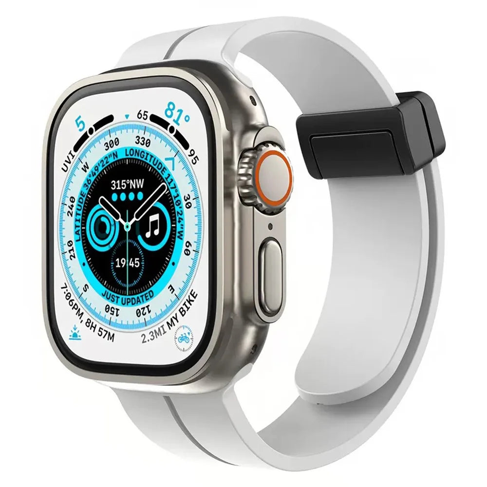 COTECI W108 Magnetic Silicone Band for Apple Watch Ultra 3 2 1 49mm / Series 11 10 46mm / 9 8 7 45mm / SE3 SE2 SE 6 5 4 44mm / 3 2 1 42mm Watch Strap - White - 2