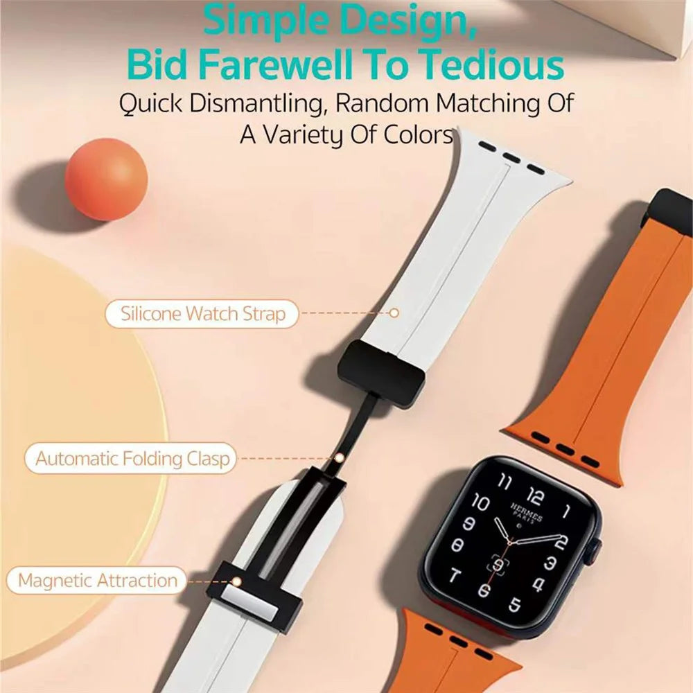 COTECI W108 Magnetic Silicone Band for Apple Watch Ultra 3 2 1 49mm / Series 11 10 46mm / 9 8 7 45mm / SE3 SE2 SE 6 5 4 44mm / 3 2 1 42mm Watch Strap - White - 5
