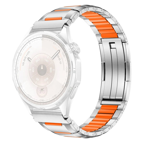 22mm 5G Faceted Rubber Inlaid Stainless Steel Watch Band for Huawei Watch GT 5 Pro 46mm / GT 5 46mm / GT 4 46mm - Titanium+Orange - 1