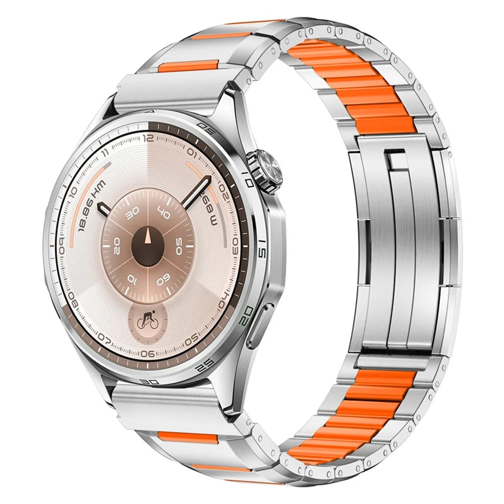 22mm 5G Faceted Rubber Inlaid Stainless Steel Watch Band for Huawei Watch GT 5 Pro 46mm / GT 5 46mm / GT 4 46mm - Titanium+Orange - 2