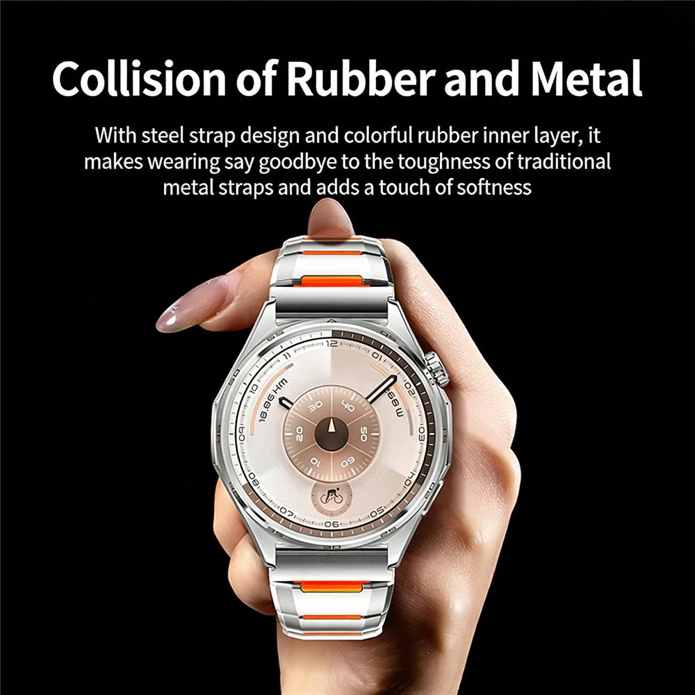 22mm 5G Faceted Rubber Inlaid Stainless Steel Watch Band for Huawei Watch GT 5 Pro 46mm / GT 5 46mm / GT 4 46mm - Titanium+Orange - 4