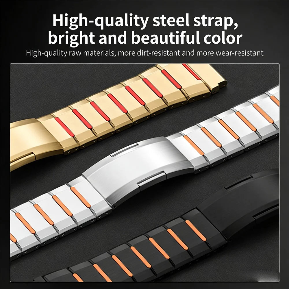 22mm 5G Faceted Rubber Inlaid Stainless Steel Watch Band for Huawei Watch GT 5 Pro 46mm / GT 5 46mm / GT 4 46mm - Titanium+Orange - 5