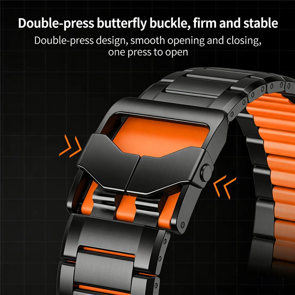 22mm 5G Faceted Rubber Inlaid Stainless Steel Watch Band for Huawei Watch GT 5 Pro 46mm / GT 5 46mm / GT 4 46mm - Titanium+Orange - 6