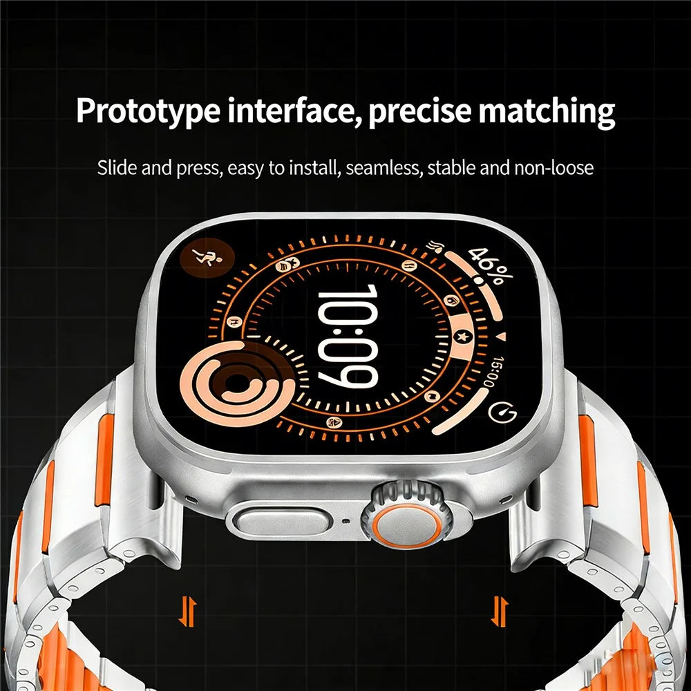5G Faceted Rubber Inlaid Stainless Steel Watch Band for Apple Watch Series 11 10 42mm  /  9 8 7 41mm  /  SE3 SE2 SE 6 5 4 40mm  /  3 2 1 38mm - Titanium+Orange - 4