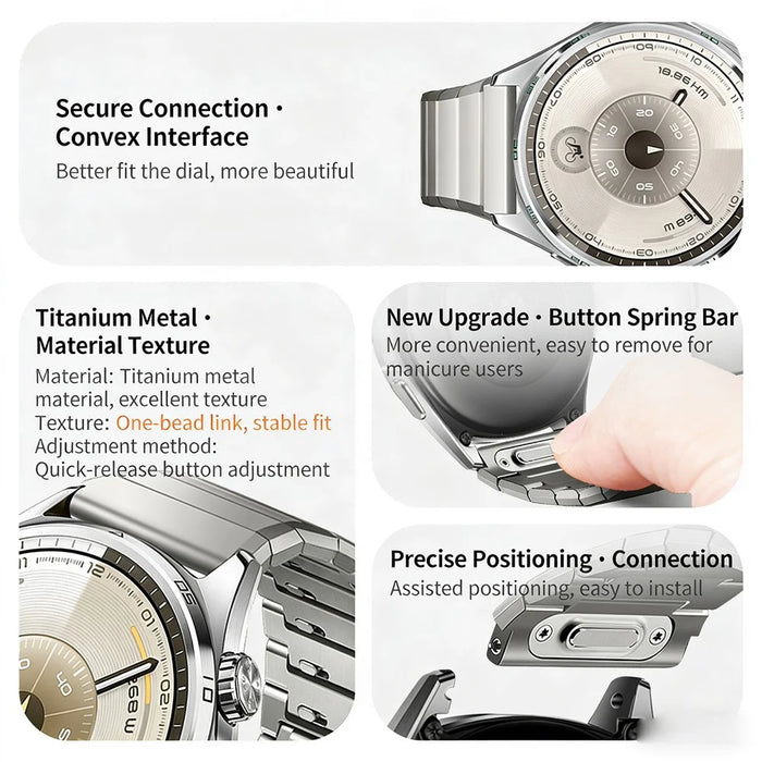 22mm Titanium Watch Band for Huawei Watch GT 5 Pro 46mm / GT 5 46mm / GT 4 46mm Press Type Single Bead Metal Strap with Butterfly Clasp - Silver - 7
