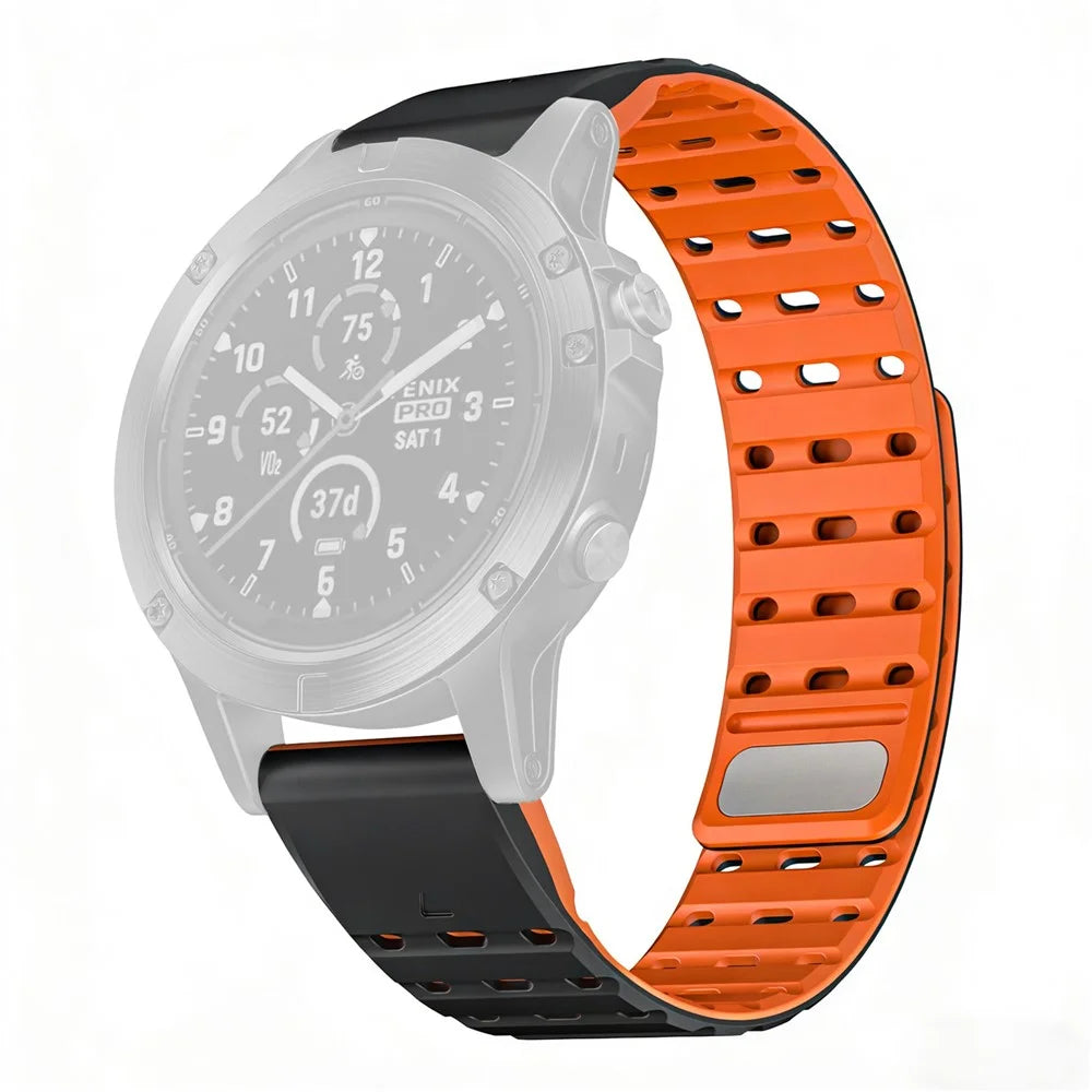 22mm Silicone Strap for Garmin Venu 3 / Forerunner 265 / 255 Quick Release Magnetic Buckle Sports Watch Band - Black+Orange - 1