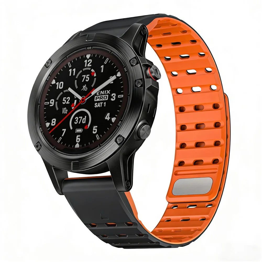 22mm Silicone Strap for Garmin Venu 3 / Forerunner 265 / 255 Quick Release Magnetic Buckle Sports Watch Band - Black+Orange - 2
